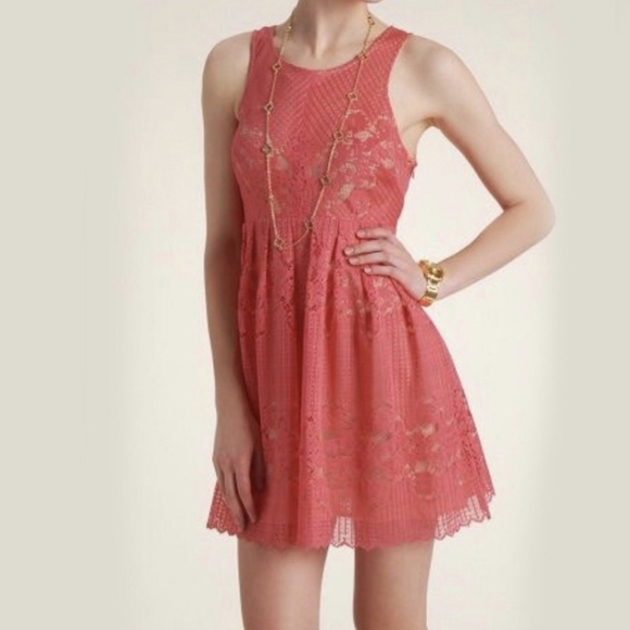 NEW Free People Rocco Lace Cutout Dress - Size 6 Womens - Cherry Pink Red Peach - Picture 3 of 10
